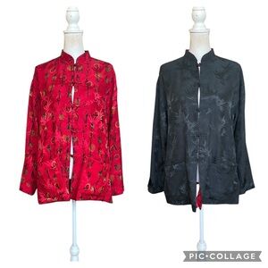 Chico's Reversible Double Sided Red Black Mandarin Collar Silk Jacket Sz. 2